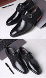 Men's Splicing Buckle Derby Shoes Leather Dress Wedding Party Office Oxfords Slip-On Flats Mart Lion   