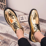 Men's Dress Shoes gold Glitter Moccasins Leather Luxury Wedding Oxford MartLion   