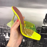 Star style Transparent PVC Crystal Clear Heeled Women Slippers High heels Mules Slides Summer Sandals Shoes MartLion