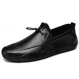Genuine Leather Men's Loafers Slip On Sneakers Breathable Mesh Casual Shoes Handmade Cow Leather Driving Mart Lion Black 6.5 