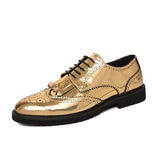 Men's Leather Dress Formal Shoes Luxury Dress Shoes Party Wedding Slip on Brogue Style Flats MartLion Gold 9.5 