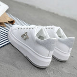 White Shoes Women Sneakers Platform Rhinestone Femme Bee Lady Patchwork MartLion   