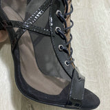 Women Dance Sandals High Heels Open Toe Zipper Black Air Mesh Comfort Dancing Shoes Ladies Mart Lion   