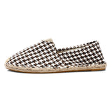 Black Houndstooth Shoes Men's Breathable Linen Casual Loafers Canvas Summer Leisure Flat Fisherman Driving Moccasin Mart Lion Brown Houndstooth 4 