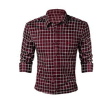 Shirt  Casual Men's Dress Shirt Slim Fit Plaid Shirt Long sleeve Mart Lion A-DCZ 2205 RED M 