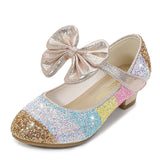 Girls Leather Shoes Princess Children round-Toe Soft-Sole Big girls High Heel Princess Crystal Single MartLion   