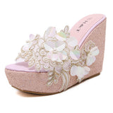 Summer Slippers Flower Decoration Platform Wedges Sandals Women High Heels Female Flip Flop Shoes Mart Lion   