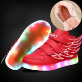 JawayKids Children Glowing Shoes with wings for Boys and Girls LED Sneakers with fur inside fun USB Rechargeable MartLion Red with Fur inside 1 