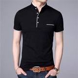 Summer Short Sleeve Men's T Shirt Slim Fit Stand Collar Tops Tees Cotton Casual Clothing Mart Lion black M 