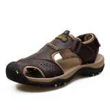 Leather sandals cowhide men's shoes summer beach slippers outdoor leisure Mart Lion 7238dark brown 6.5 