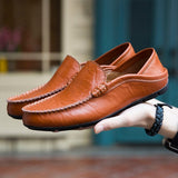 Fotwear Cow Leather Men's Loafers Orange Lazy Shoes Breathable Slip On Half Slippers Softable Driving Moccasins Mart Lion   