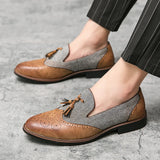 Men's Loafers Leather Brown Slip On Tassel Loafers Wedding Party Shoes Dress Shoes Brogue Footwear MartLion   