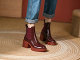 Winter Genuine Leather Ankle Boots Women Shoes Retro Round Toe Platform Heels Chunky MartLion   