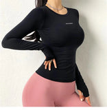 Cloud Hide Solid Yoga Shirt Women Long Sleeve Blouse Girl Sports Gym Top Running MartLion   