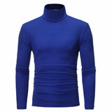 Autumn Winter Men's Solid Color Turtleneck T Shirts Slim Long Sleeve Black White Tops MartLion   