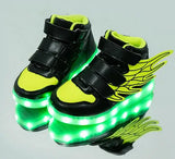 JawayKids Children Glowing Shoes with wings for Boys and Girls LED Sneakers with fur inside fun USB Rechargeable MartLion Green 1 