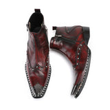 Bella Winter Real Leather Men's Ankle Boots Rivets Cowboy Short Pointed Toe Formal Dress Shoes MartLion   