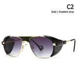 SteamPunk Style Side Shield Sunglasses Men's ins Popular Cool Brand Design Sun Glasses Oculos De Sol 86225 Mart Lion C2 Gold Gray  