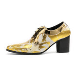 Gold Men's High Heels Shoes Lace Up Genuine Leather Oxford Nightclub Party Prom Evening Pointed Toe Short Boots MartLion   