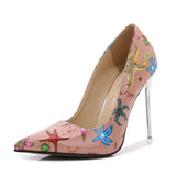 Shallow Pointed Toe Cartoon Print Stilettos Pumps Women Wedding Shoes Spring High Heels office MartLion beige 11 