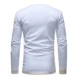 White Dashiki Print T Shirt Men's Autumn Streetwear Casual Clothes Slim Fit Long Sleeve Camisa Masculina MartLion   
