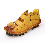 Summer Soft Bottom Flat Leather Shoes Casual Women Sandals Tunnel Vintage Handmade spring Mart Lion 618 orange 5 