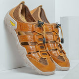 Men's Sandals Summer Shoes genuine leather Outdoor Casual Mesh Breathable Rubber Mart Lion Auburn 38 