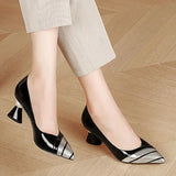 women cute sweet black leather square heel shoes for office classic pointed toe office party pumps MartLion   