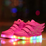JawayKids Children Glowing Shoes with wings for Boys and Girls LED Sneakers with fur inside fun USB Rechargeable MartLion Pink 1 