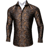 Barry Wang Luxury Rose Red Paisley Silk Shirts Men's Long Sleeve Casual Flower Shirts Designer Fit Dress BCY-0029 Mart Lion CY-0043 L 