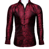 Barry Wang Luxury Red Paisley Silk Shirts Men's Long Sleeve Casual Flower Shirts Designer Fit Dress MartLion 0026 S 