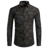 Men's Floral Black Dress Shirts Stylish Long Sleeve Steampunk arty Club Bar Social Shirt Chemise Homme Mart Lion   