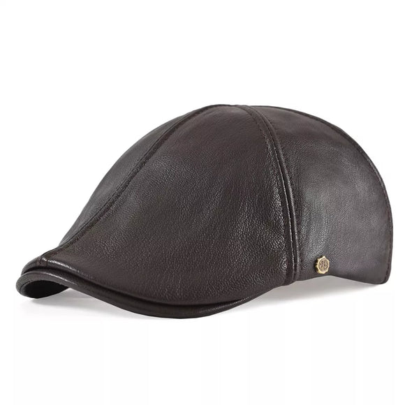  Leather Flat Cap Men's Fall Winter Cabbies Hat Coffee Brown Ivy Caps Soft Smooth Textured Hats MartLion - Mart Lion