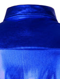 Luxury Royal Blue Sequin Metallic Dress Shirts Men's Long Sleeve 70's Disco Party Shirt Christmas Halloween MartLion   