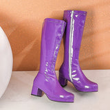 Women High Keen Boots Patent Leather Waterproof Knee High White Red Party Fetish Shoes Autumn Winter MartLion   