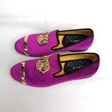 Handmade Gold Toe Men's Velvet Loafers Brand Party And Wedding Dress Shoes MartLion Purplish red-A 10 