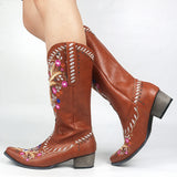 Mixed Color Knee-high Great Women Shoes Embroider Western Boots MartLion   