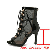 Women Dance Sandals High Heels Open Toe Zipper Black Air Mesh Comfort Dancing Shoes Ladies Mart Lion Black-D-7cm 34 