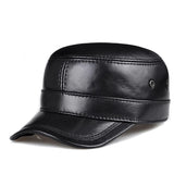 Men's Spring Winter Genuine Leather Black Brown Flat Baseball Caps Male 54-60 cm Size Outdoor Snapback Golf Hat MartLion Black 2 L 55 56cm 