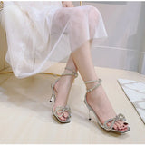 Star style Crystal Women Sandals Luxury Rhinestones Bowknot Summer Wedding Shoes High heels Gladiator Party Prom MartLion   