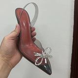 Rhinestones Bowknot Women Pumps clear PVC High heels Jelly Shoes Summer Ladies Wedding Bridal MartLion   