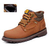 Genuine Leather Men's Military Boots Casual Work Shoes Brown Autumn Winter Handmade Army MartLion 6.5 Light Brown with Fur 