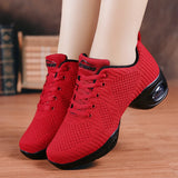 Mesh Dance Shoes Women's Jazz Modern Soft Outsole Dance Shoes Breathable Lightweight Dance Fitness MartLion Red 35 China