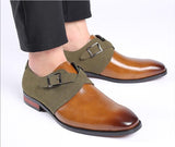 Men's Splicing Buckle Derby Shoes Leather Dress Wedding Party Office Oxfords Slip-On Flats Mart Lion   