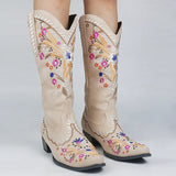 Mixed Color Knee-high Great Women Shoes Embroider Western Boots MartLion   