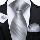 Gray Striped Paisley Silk Ties For Men's Wedding Accessories 8cm Neck Tie Pocket Square Cufflinks Gift MartLion SJT-7286  