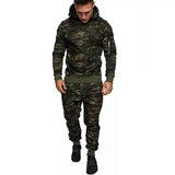 Men's Camouflage Print Hooded and Sweatpants Set Autumn Winter Sports Tracksuit Male Pullover Hoodies and Joggers Outfit MartLion Camouflage Green S 