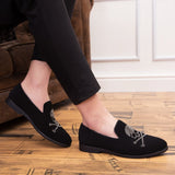 Men's Suede Leather Loafers Casual Metal Skull Decoration Moccasins Oxfords Shoes Party Footwear Slip-On Driving Flats Mart Lion   