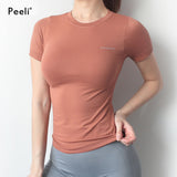  Peeli Women Top Seamless Sport T Shirts Fitness Clothes Short Sleeve Gym Top Running Active Wear Sport Top Femme Mart Lion - Mart Lion