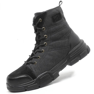 Safety Shoes Boots Men's Military Outdoor Work Steel Toe Velvet Winter Puncture-Proof MartLion black 36 
